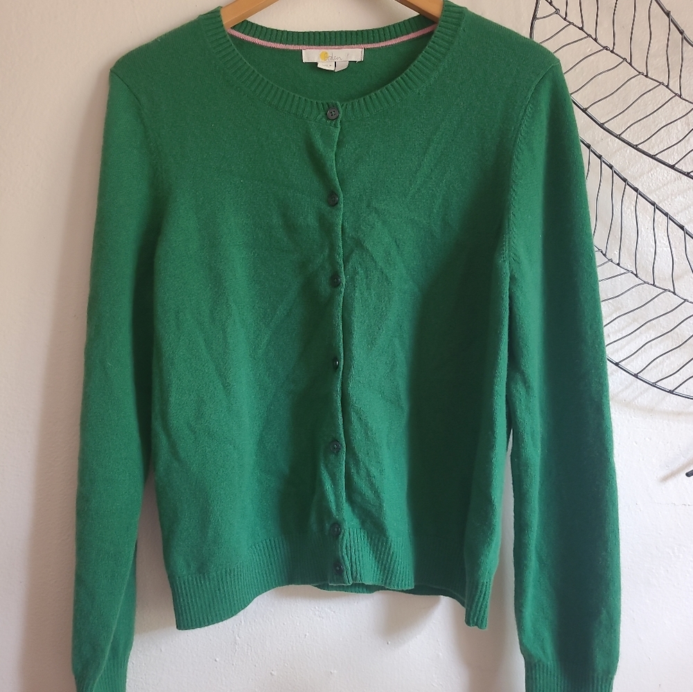 BODEN green cashmere button cardigan LARGE